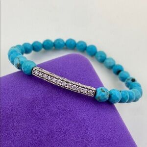 💛 Sterling Silver Turquoise Bead & CZ Stretch Bracelet